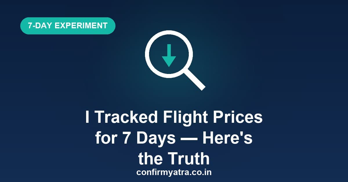 I tracked flight prices for 7 days — a magnifying glass over a falling price showing the truth about cheap flights