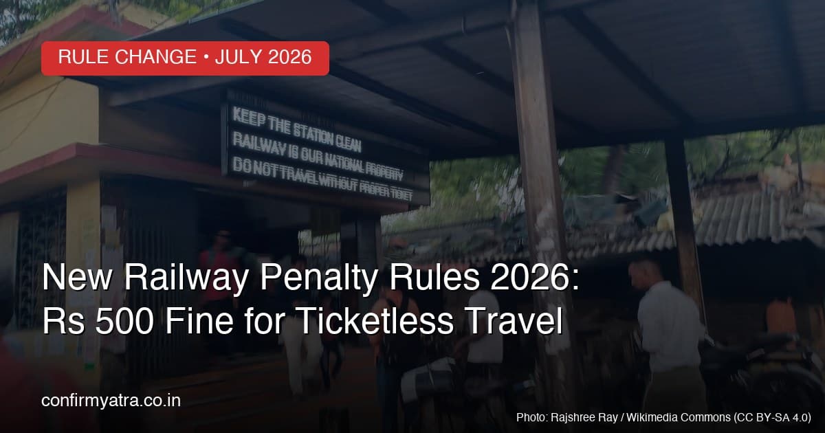 Indian railway station entrance with a sign reading 'Do not travel without proper ticket'