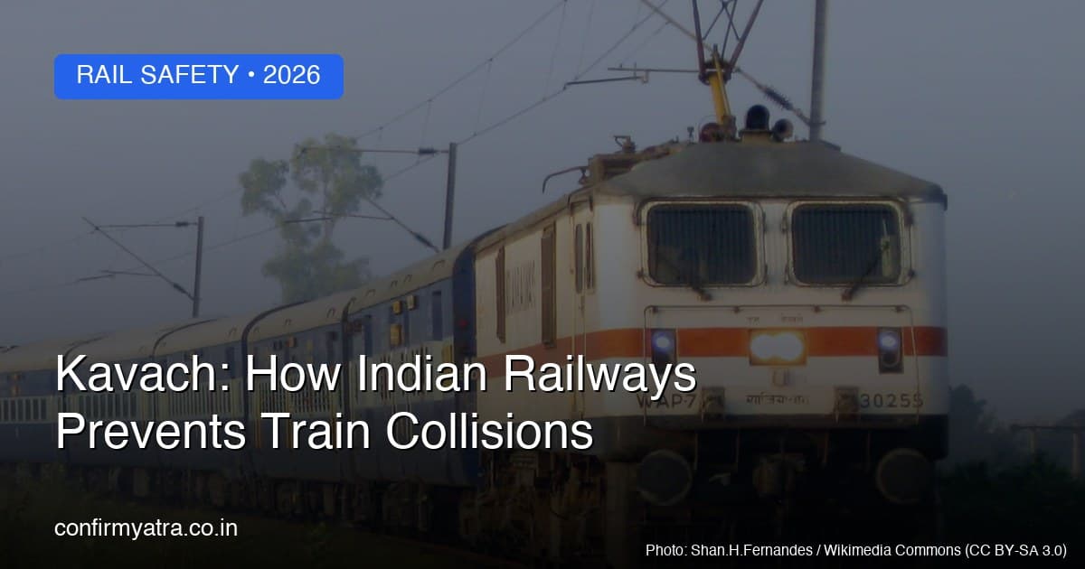 Kavach train collision prevention system on an Indian Railways WAP-7 locomotive hauling a train